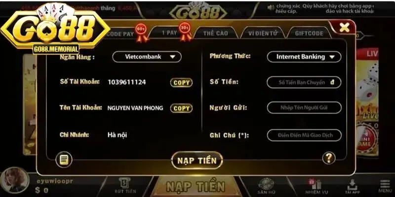 Chi tiết các bước nạp rút tại Go88 cực kỳ dễ dàng